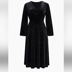 MOTF Black Velvet Long Sleeve Dress with Dots